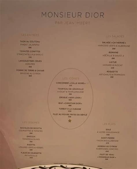 monsieur dior paris menu